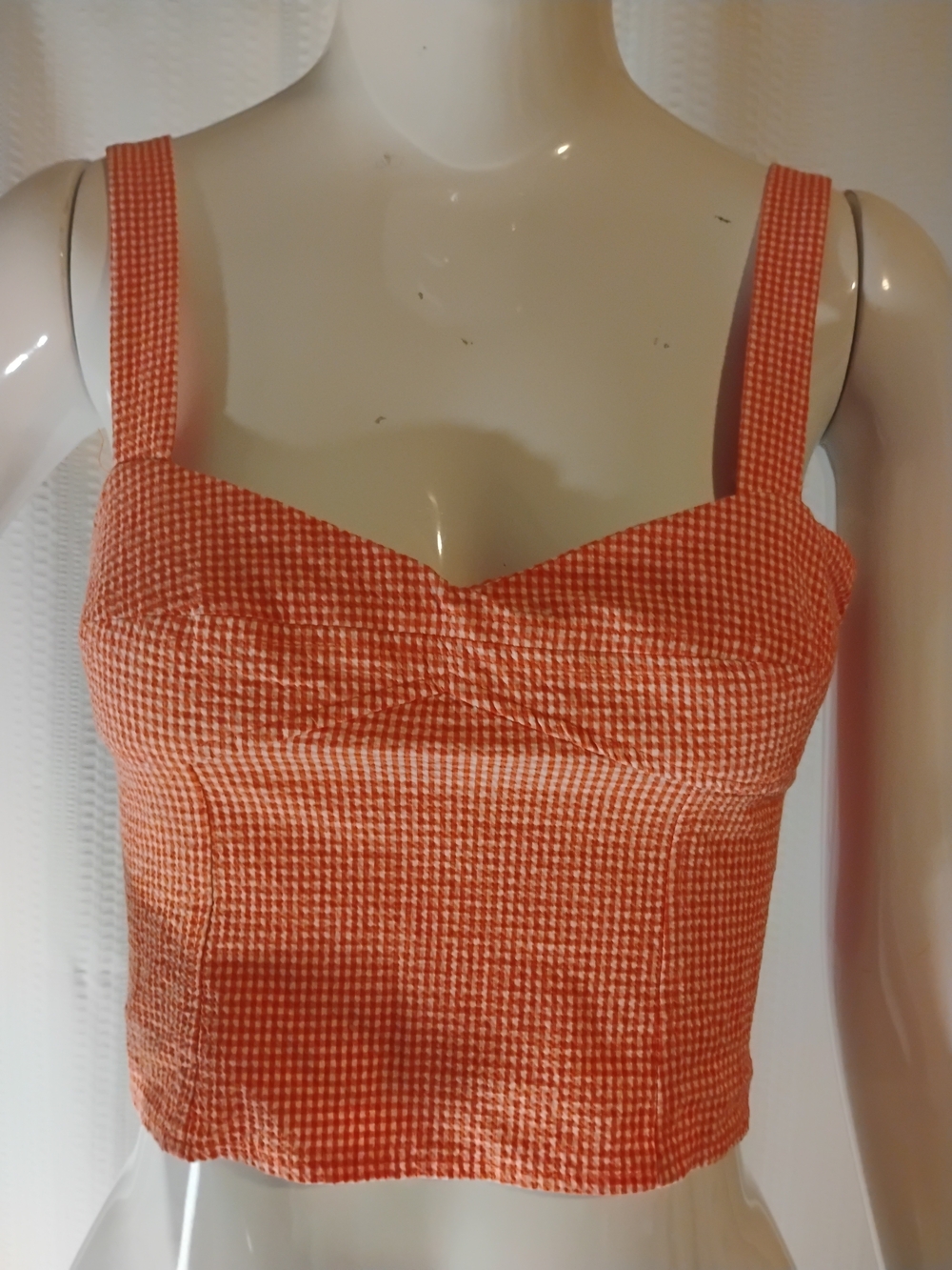 Zara Orange Gingham Bustier Crop Top Size XS